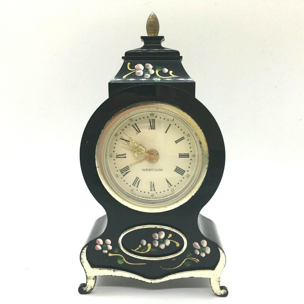 Vintage 1960s Westclox Princess Alarm Clock Hand Painted Floral Luminous Hands